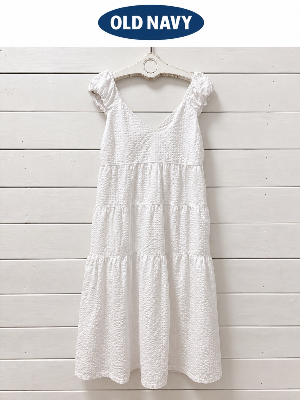 OLD NAVY – White Textured Tiered Maxi Dress – Size L